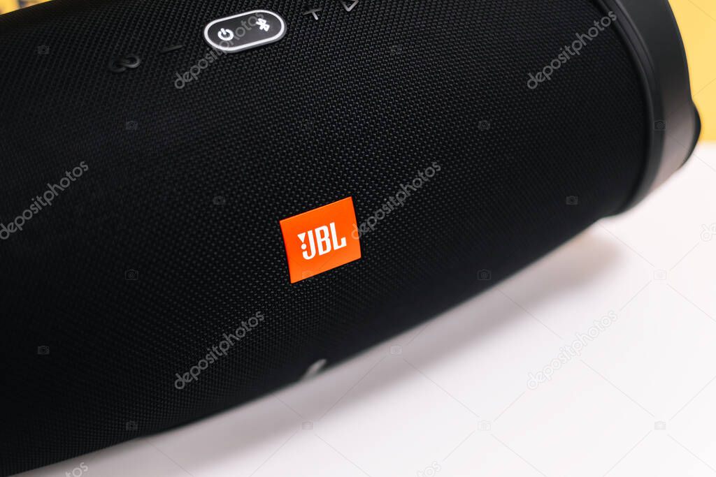 JBL logo on the boombox. High quality photo