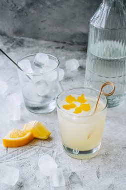 Limon suyu ve limon kabuğuyla süslenmiş turunçgil kokteyli..