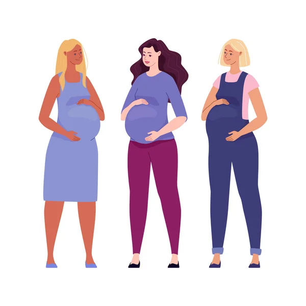 Krásné Těhotné Ženy Vektor Plochém Kresleném Stylu — Stockový vektor