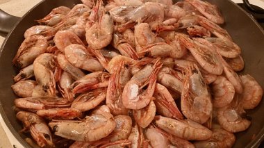 Shrimps fried on a pan