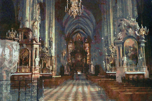 The interior of the catholic church. Illustration — Stock Photo, Image