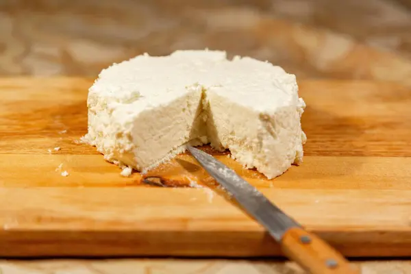 Рикотта Натурального Молока Сделанная Вручную Рецепт Домашнего Сыра — стоковое фото
