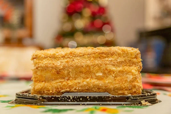Layered Cake Napoleon According French Recipe Made Home Crispy Baked — Zdjęcie stockowe