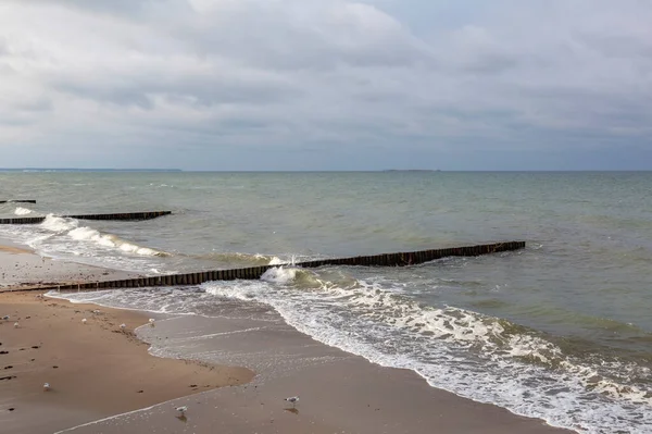 Paysage Marin Hivernal Avec Eaux Mer Baltique Horizon Ciel Nuageux — Photo