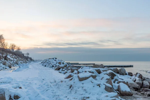 Paysage Marin Hivernal Avec Eaux Mer Baltique Horizon Ciel Nuageux — Photo