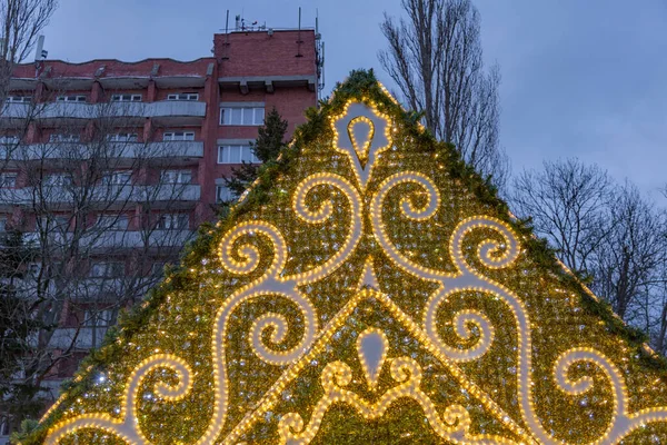 Zelenogradsk Rússia Janeiro 2021 Instalação Leve Festiva Natal Ano Novo — Fotografia de Stock