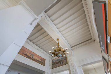 Moskova, Rusya - 13 Şubat 2021: Yaroslavl tren istasyonunun tarihi binasının içi. 1862 'de açıldı.