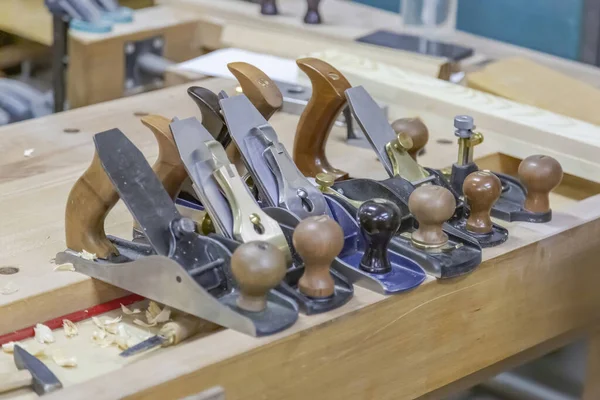 Attrezzo Lavoro Meccanico Falegnameria Produzione Manuale Legno Prodotti Legno Pregiato — Foto Stock