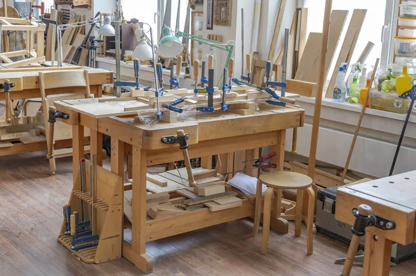 Moscow Russia May 2021 Empty Workshop Rubankov Joinery Workplaces Workbenches — Stock Photo, Image