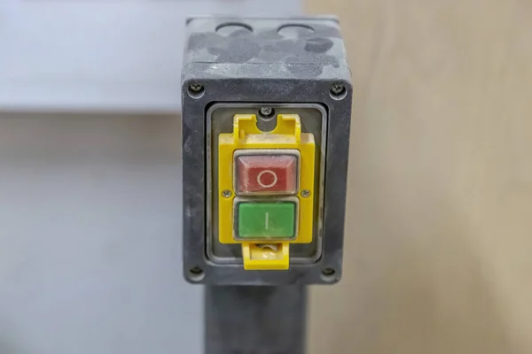 Электрический Выключатель Кнопками Выключения Станке Промышленном Оборудовании — стоковое фото