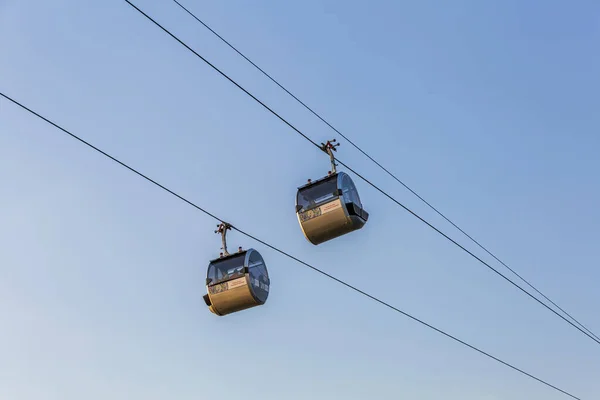 Moscow Russia July 2021 Cabins First City Cable Car Connecting — Stock Photo, Image