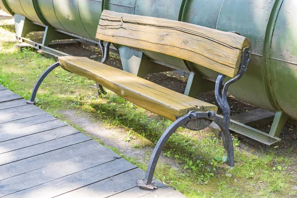 Banc Loisirs Bois Dans Parc Municipal Été — Photo