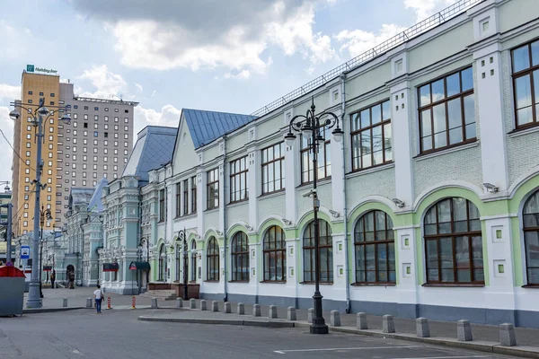 Moskwa Rosja Sierpnia 2021 Część Zabytkowego Budynku Dworca Kolejowego Rizhskiy — Zdjęcie stockowe