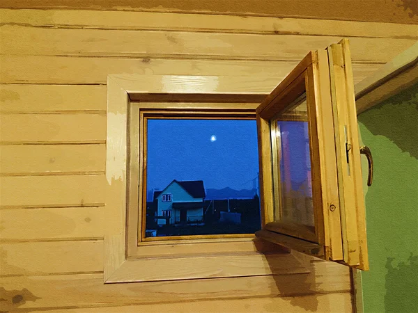 Drewniane okna w ścianie — Zdjęcie stockowe