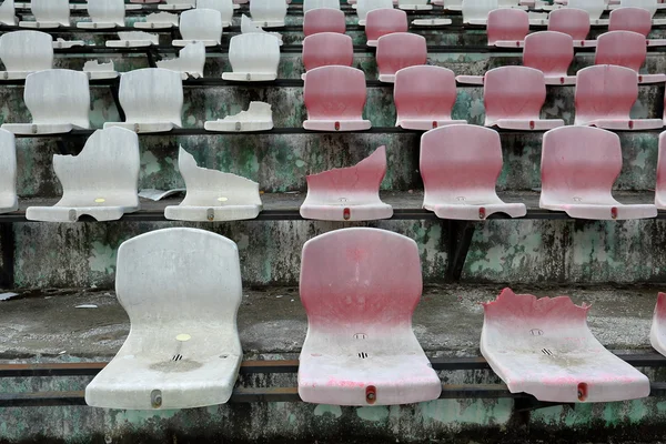 Broken seats in the stadium