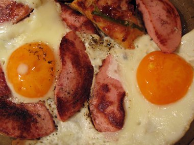 Sosis ve biber ile kızarmış yumurta