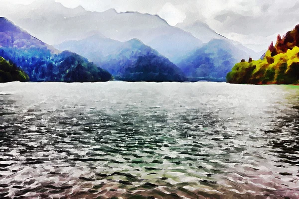 Pintado un cuadro de un lago de montaña — Foto de Stock