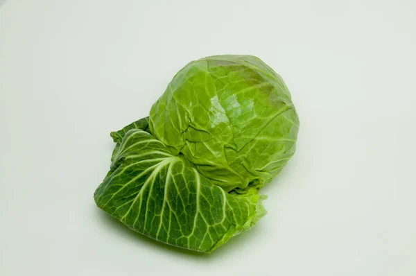 Fresh Young White Cabbage Leaves White Background — Stock Photo, Image