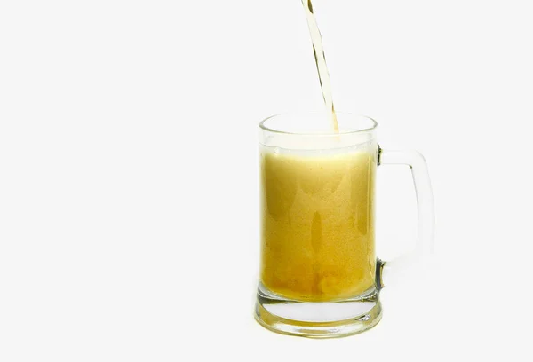 Beer Pours Glass Mug White Background — Stock Photo, Image