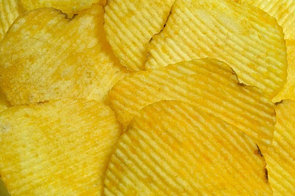 Bunch Potato Chips Photographed Macro Photography — Stockfoto