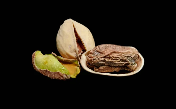 Peeled Pistachio Nuts Peels Photographed Macro Photography Black Background — ストック写真