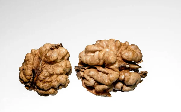 Two Walnuts Peel White Background Photographed Macro Photography — Stock Photo, Image