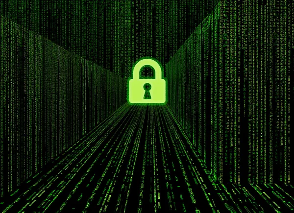 Matrix stílusú cyber folyosón nagy adattárolásra szolgáló zárt — Stock Fotó