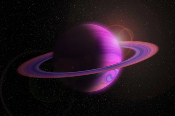 Planète géante gazeuse avec anneau dans l'espace et fusée éclairante — Photo