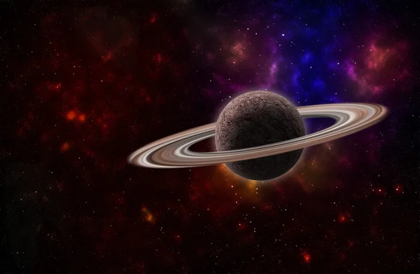 Contexte d'un champ d'étoiles de l'espace lointain et d'une planète avec des anneaux — Photo