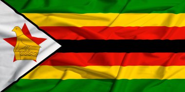 Bir ipek Zimbabve bayrağı sallayarak asmak