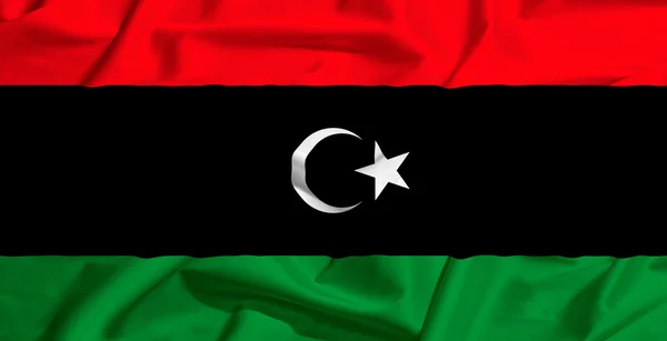 Bandera de Libia sobre una cortina de seda ondeando — Foto de Stock