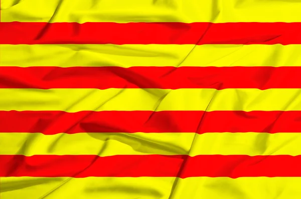 Catalunia Flag on a silk drape waving — Stock Photo, Image