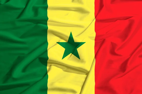 Senegal vlag op een zijden gordijn zwaaien — Stockfoto