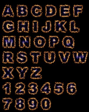 siyah arka plan üzerine alev sıcak yazı tipleri