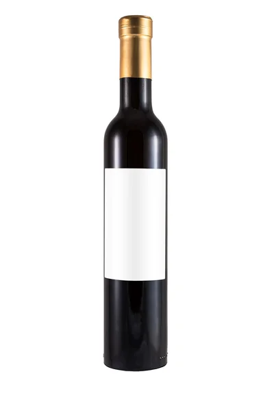 Thin bottle of red wine made of green glass and blank label — Stock Photo, Image