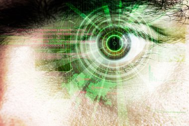bir futuristik cyber göz lazer ışık efekti ile render