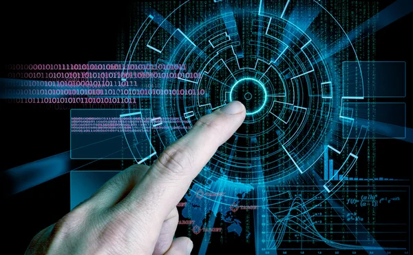 Rendering di un futuristico cyber background target e finger ind — Foto Stock