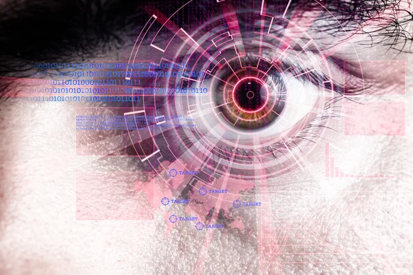 Rendering av en futuristiska cyber eye med laser ljuseffekt — Stockfoto