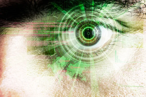 Rendering futurystyczny cyber oko z mocą światła laserowego — Zdjęcie stockowe