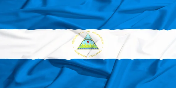 Drapeau du Nicaragua sur un rideau de soie agitant — Photo