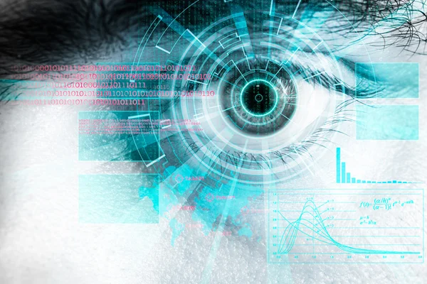 Weergave van een futuristische cyber oog met laser lichteffect — Stockfoto