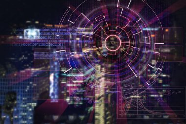 bir gece şehir Cyber lazer hedef arka plan bulanık