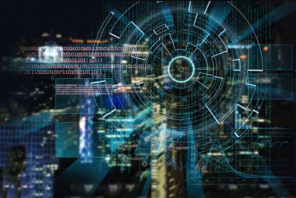 Cyber laser target på en natt stad suddig bakgrund Stockfoto