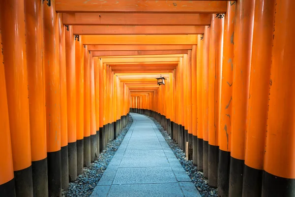 Camino de naranjas puertas japonesas en un templo en Kyoto —  Fotos de Stock