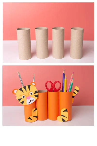 Barns gör-det-själv-tiger, pennhållare, master class — Stockfoto