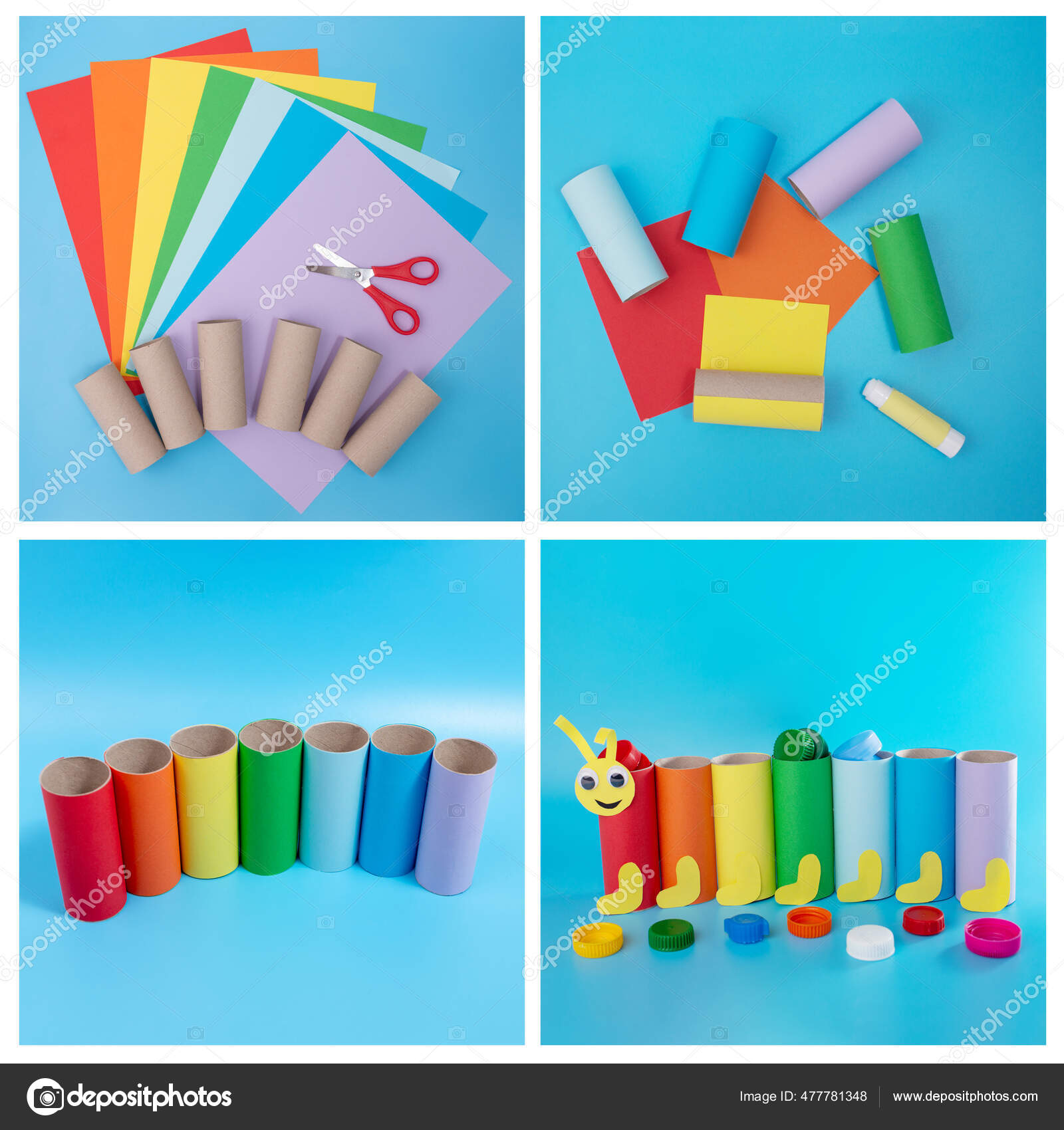 Artesanato de papel de verão DIY para crianças, como fazer uma lagarta,  artesanato caseiro a partir de materiais reciclados Ilustração de  ©abrosimovae #477781348, image size:1600x1700