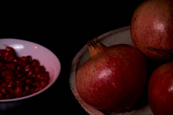 Pomegranate Close Seeds Bowl Close Macro Photography — Stock Photo, Image