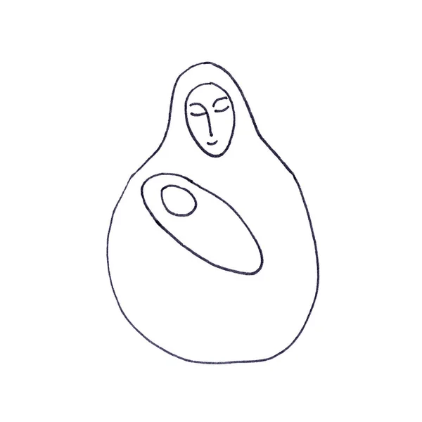 Мать Ребенок Рождество Графическая Концепция Черно Белого Рисунка Белом Фоне — стоковое фото