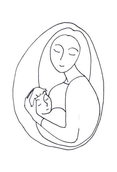 Christmas, mother and child, graphic concept black and white drawing on white background — Stock Photo, Image