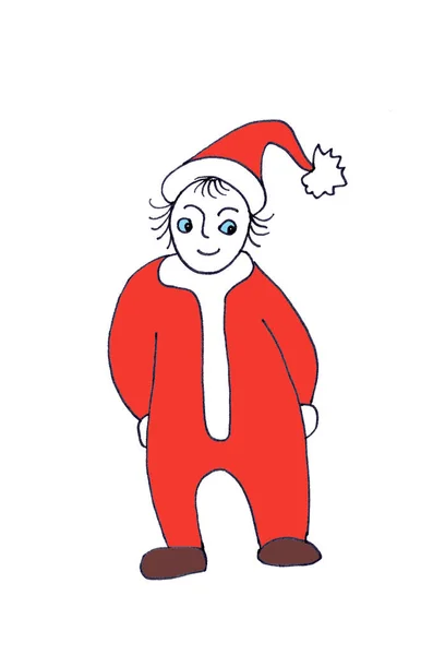 Bébé gnome en costume de Noël, dessin couleur graphique sur fond blanc — Photo